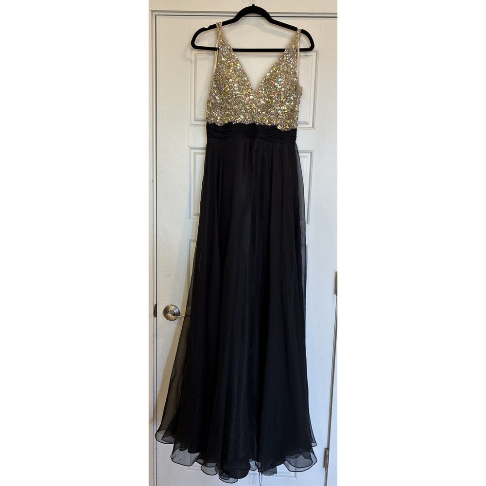 ASPEED Black And Nude Ball Gown, Size Medium Hand Beaded, Full Skirt, Prom